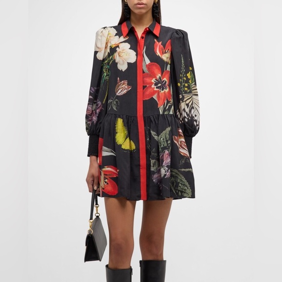 Alice + Olivia Essential Floral Bertha Blouson-Sleeve Mini Shirtdress - Picture 2 of 9